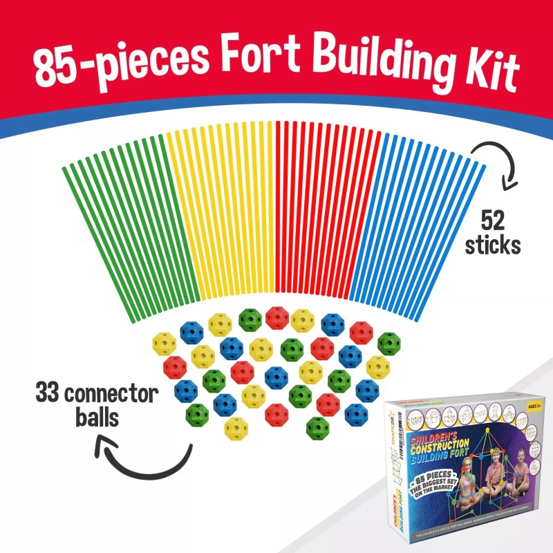 Shape28 Construction Fort Building Kit - 85 Pieces with Storage