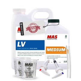 MAS Epoxies Marine Epoxy Resin Kit (1.5-Quart, Medium) 2:1 High Performance Non-Blushing Self-Leveling Hardener for Boat and Wood Repair, Fiberglass Repair Kit with Cups and Pumps