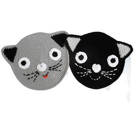 Two Cat Pot Holders Black and Grey Crocheted