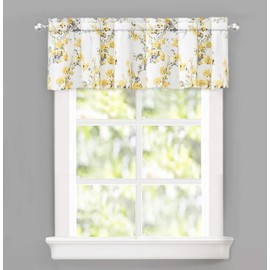 DriftAway Blossom Abstract Floral Ink Painting Lined Window Curtain Valance Rod Pocket 2 Layer 52 Inch by 14 Inch Plus 2 Inch Header Yellow