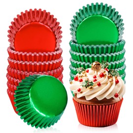 JarThenaAMCS 200Pcs Christmas Foil Cupcake Liners Xmas Red Green Foil Metallic Baking Cups Cupcake Wrappers Muffin Liners for Holiday Party Supplies