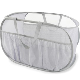 Collapsible Laundry Baskets, Upgrade Pop Up Laundry Hamper with Convenient Bags, Foldable Laundry Basket Mesh Light Weight, Easy to Carry Clothes Hampers for Laundry, Dorm, Toys, Travel Grey