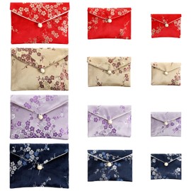 Qianyu Jewelry Chinese Silk Style Purse Pouch Small Travel Jewelry Organizer Bag Box Multiple Colors Brocade Embroidered Bag for Wedding Birthday Party Earrings Necklace Bracelet Storage (12, Style 3)