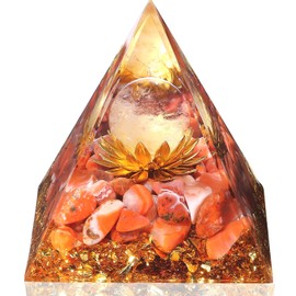 GUJOXILA 2.4" Red Carnelian Healing Crystals Orgonite Orgone Energy Tower Gifts for Beginners Lotus Flower Reiki Meditation Balancing Spiritual Protection Nature Gemstones