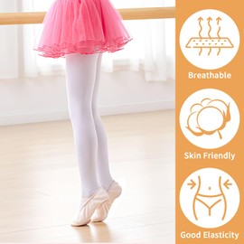 ouhos 3 Pairs Girls White Black Ballet Dance Tights, Strong Soft School Uniform Sports Tights For Kids 5-13 Years