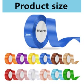 12 Colors Satin Ribbon Solid Color Satin Ribbon Roll Fabric Ribbon Silk Satin Roll, 2cm x 25 Yards Fabric Ribbons, for Gift Wrapping, Party Decoration, Bow Making