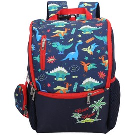 Children Cartoon Dinosaur Pattern Backpack Kid Cute Travel Portable Schoolbag Gift (L)Dark Blue