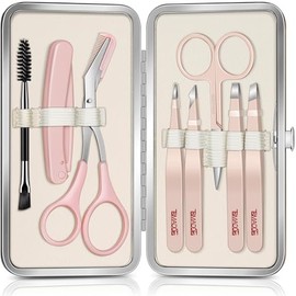 TsMADDTs Pinzas para cabello facial para mujer, kit de cejas 8 en 1 con pinzas, tijeras para recortar cejas, maquinilla de afeitar, cepillo con bolsa de viaje, herramientas de belleza diarias para