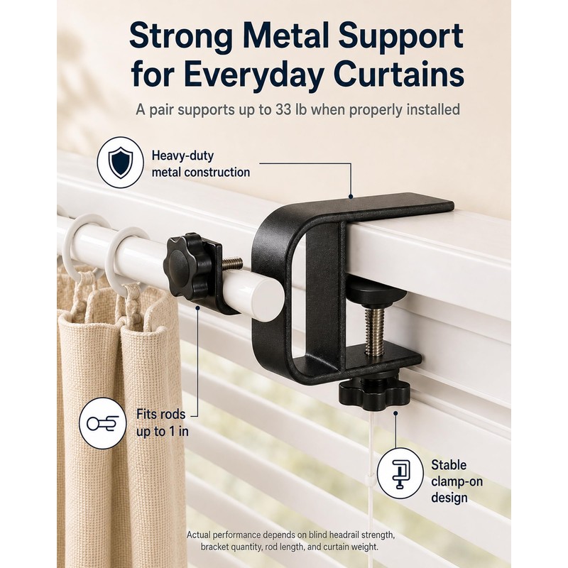 Bobuuii No Drill Curtain Rod Brackets, Inside/Outside Mount, Black 2