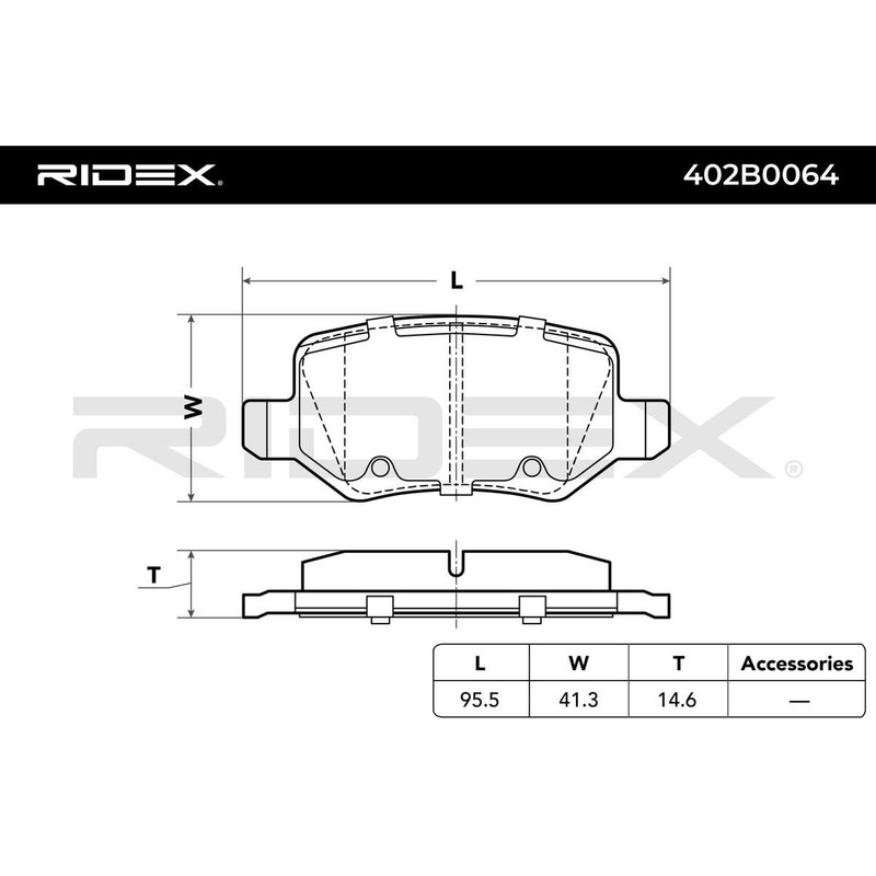 RIDEX Brake Pads 402B0064 Rear A-Class (W169) 14.6 mm 95.5