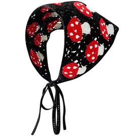 KABAKE Crochet Bandana Hair Scarf Y2k Aesthetic Accessories Knitted Head Kerchief Headband Headwrap (Black mushroom)