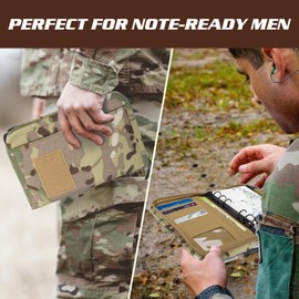GLHFSONG Military Padfolio Ring Binder with 80 Sheets 160 Pages of Leaf Paper, Military Notebook with Zippered Padfolio Organizer, Refillable Tactical Notebook 6-Ring A5 Notebook Paper (10" x 7.3")