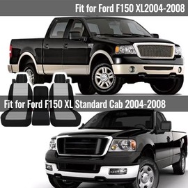 EDIETH Heavy-Duty Oxford Fabric Seat Covers Compatible with Ford F150 XL/Standard Cab 2004-2008, Front 40/20/40 Split Bench with Integrated Seatbelts & Solid Armrest-Gray