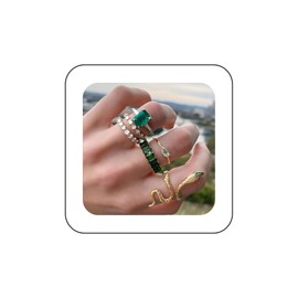 Cimenexe Punk Emerald Crystal Finger Rings Gold Snake Knuckle Rings Green Cz Evil Eye Rings Square Emerald Band Rings Set Statement Serpent Rings Jewelry for Women and Girls Gifts 5 Pieces