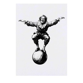 'Vintage Circus Clown on Ball' Temporary Tattoo - Water Resistant, Skin-Safe, Non-Toxic Transfer (TO00077007)