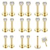 CPJJ 4 Pairs 14K Gold CZ Top Flat Back Piercing