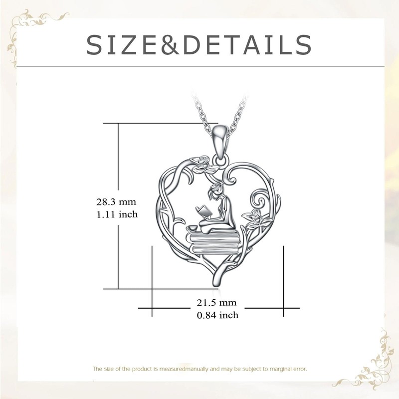 Book Lover Necklace for Women Silver Reading Book Pendant with