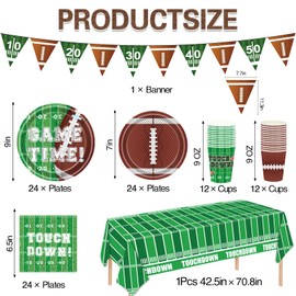 Football Party Decorations 98Pcs Super Bowl Party Decoration Football Birthday Party Suppiles Set Include Plates and Tablecloth Sport Theme Party Favors Kit