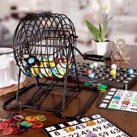 Royal Bingo Supplies Deluxe Bingo Game + Free Expansion Set 50 Premium Cards, 300 Vibrant Chips, 75 Calling Balls, 6” Bingo Cage - Premium Bingo Set for Large Groups and Parties