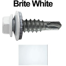 #14 x 7/8" Metal to Metal Type #1 BRITE WHITE 5/16" Hex Head -Drill Point - Stitch Tek - Metal to Metal Roofing Screws. 9/16" EPDM Washer