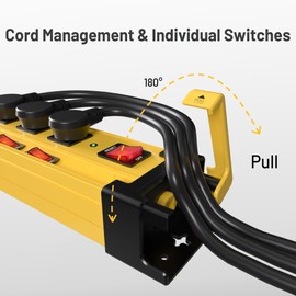Power Strip Surge Protector 2700J with Individual Switches and Flat Plug, 10FT Heavy Duty Cord 6 Wide Spaced Outlet Mountable Metal Power Strips with Cord Manager and Hanger
