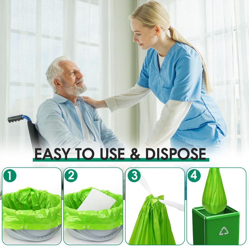 BOOWOO Bedside Commode Liners with Absorbent Pads,100 Disposable Commode Bags