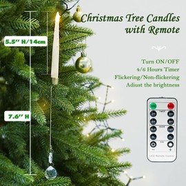 FREEPOWER 12PCS Christmas Tree Candle Lights with Remote Timer,Flameless LED Taper Candles for Christmas Trees Garden Parties Home Decor Birthday Gift with Snowflake Crystal Ball Hook (Ivory)