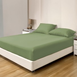 LINENWALAS 100% Egyptian Cotton Fitted Sheet 140x190 cm, 400 Thread Count upto 40 cm Deep Pocket Soft Breathable and Hypoallergenic Bed Sheet for Double Size Bedding (Double, Moss)