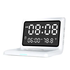 Multifunctional Digital Mirror Clock 15W Wireless Charging Alarm Clock with Large Dimmable Display Screen Snooze Function USB Output for Bedroom Living Room Office