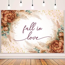 MEHOFOND 7x5ft Fall in Love Backdrop Autumn Burn Orange Flowers Wedding Theme Decor Banner Fall Terracotta Wedding Pampas Grass Dried Burgundy Rose Bridal Shower Photography Background Party Supplies