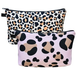 Borsun 2 Pcs Cosmetic Bag for Women Small Make Up Bag Waterproof Travel Toiletries Pouch with Zipper for Organizing Small Items, Gift Bags for Birthday Christmas(Leopard Print)