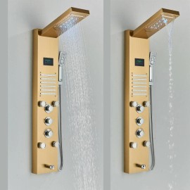 FUZ LED Shower Panel Tower Faucet Stainless Steel System Rain&Waterfall Massage Jets
