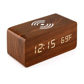 SPORTARC Bedside Wireless Alarm Clock with Dimmable LED Display - Non Ticking Mains Powered Dual Alarm Clock with USB Charger
