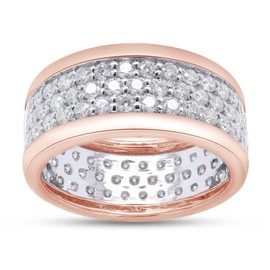 SAVEARTH DIAMONDS 1 3/4 cttw Round Lab Created Moissanite Diamond 3-Row Eternity Stackable Wedding Band Ring In 14K Rose Gold Over Sterling Silver 1 1/2 Cttw Size-8