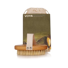 VOYA Exfoliating Body Brush & Organic Cotton Pouch, Body exfoliator, Smooth Skin
