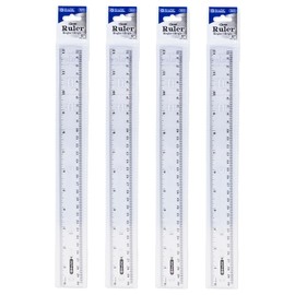 BAZIC Plastic Clear Rulers 12 inch (30cm), Inches Centimeter Metric Ruler Measuring Long Ruler, Straight Edge Ruler for Students School Supplies, 4-Pack