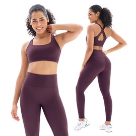 Workout Sets for Women High Waisted Leggings with Cross Back Sports Bra 2 Piece Gym Outfits Yoga Gym Clothes(Y80M-Magenta Purple)