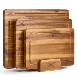 XUSHRO Cutting Board Set (16 x 12/14 x 10/12 x 8 in) out of Solid Acacia Wood - 0,8 in Thick Cutting Boards for Kitchen - Wood Cutting Boards - Wooden Chopping Boards for Kitchen Natural Color