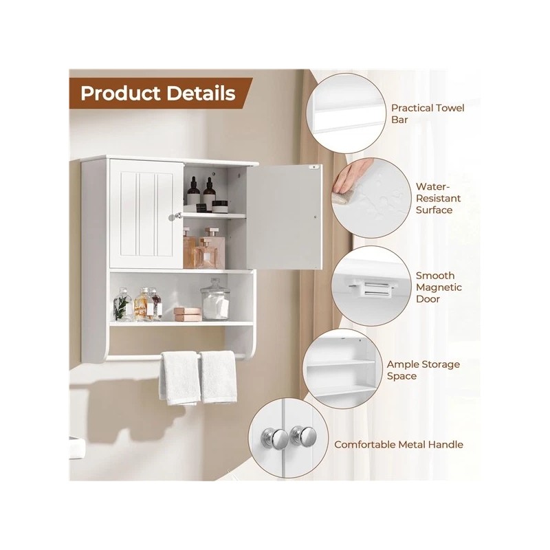 Topeakmart Bathroom Wall Cabinet with Towel Bar and Adjustable Shelf