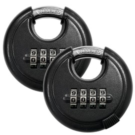 Socpuro 2Pack Combination Lock, 4 Digit Disc Padlock with Hardened Shackle, Weatherproof Combo Locks Outdoor Round Lock for Gate, Storage Unit, Fence, School Gym Locker(Black)