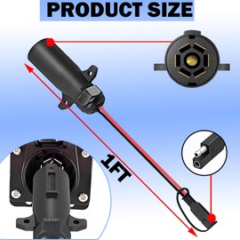 Groovely 7 Pin Power Interface,7 Blades Connected to 2 Pin SAE Interface,10AWG 1ft,7 Pin Circular RV-Style Trailer Plug Connection Cable,Suitable for Campers,Trucks,Air Compressors,Portable Coolers