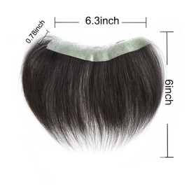 Meiverah Frontal Hairpiece for Women Natural Black Hair Extension Hairline Loss Straight Tape in Human Hair Toppers Replacement Toupee (0.78"x6.3", 6", Natural Black)