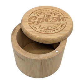 Bamboo Salt Box Seasoning Container with Magnetic Swivel Lid, 3.5 x 3.5 x 2.75 inches, 3/4 Cup Capacity
