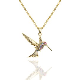Agriajun Lucky Bird Gold Pendant Costume Necklace for Women - Dainty Link Chain Sparkly Colorful Cubic Zirconia Christmas New Year Gifts