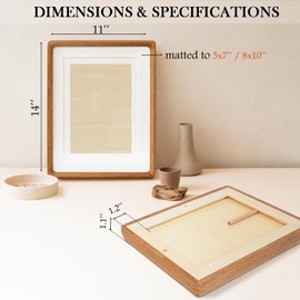LAUBO2 Wooden 11x14 Picture Frame Matted to 8x10 / 5x7, Natural Teak Wood Frame, Pine Wood Back Panel