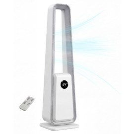 Tower Fan Rotorless Fan: Floor Fan without Blades with Remote Control, 24 Levels, 3 Modes & 12h Timer, Oscillating Bladeless Fan for Bedroom & Living Room