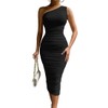 LAGSHIAN Women's Sexy Bodycon One Shoulder Sleeveless Ruched Midi Club