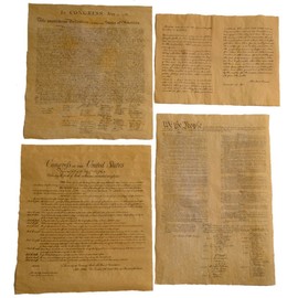 Ktbean 4 Antiqued Parchment Paper US Historical Documents - The Declaration of Independence, The US Constitution, The Bill of Rights, and The Gettysburg Address