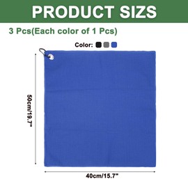 PATIKIL 20"x16" Microfiber Golf Towel, 3 Pack Tri-Fold Golf Towels Waffle Pattern Towels Absorption with D Clip, Hook and Loop Fastener, Black/Gray/Blue
