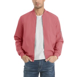 MAGCOMSEN Mens Windbreaker Lightweight Bomber Jackets Outdoor Casual Jackets with Zip Pockets Grey Pink,L